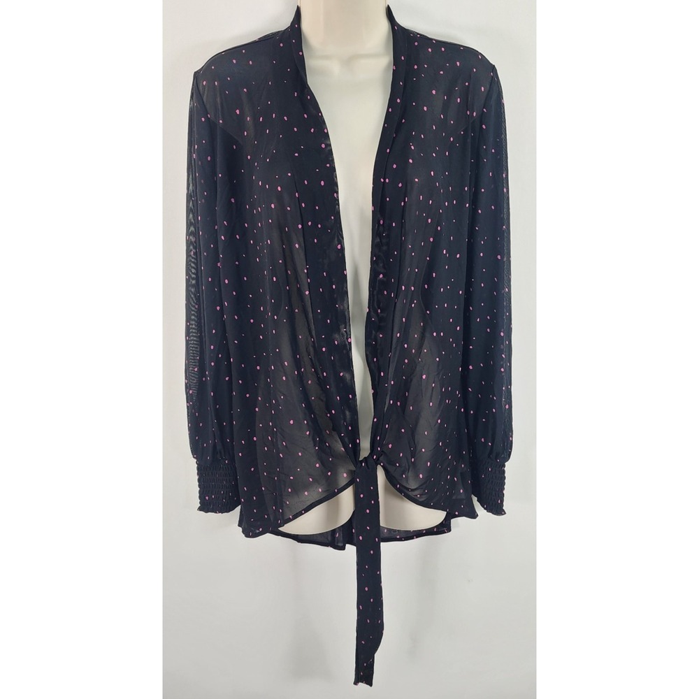 Cabi Impetuous Topper Sheer Top Women's S Black Polka Dots Open Romantic Grunge